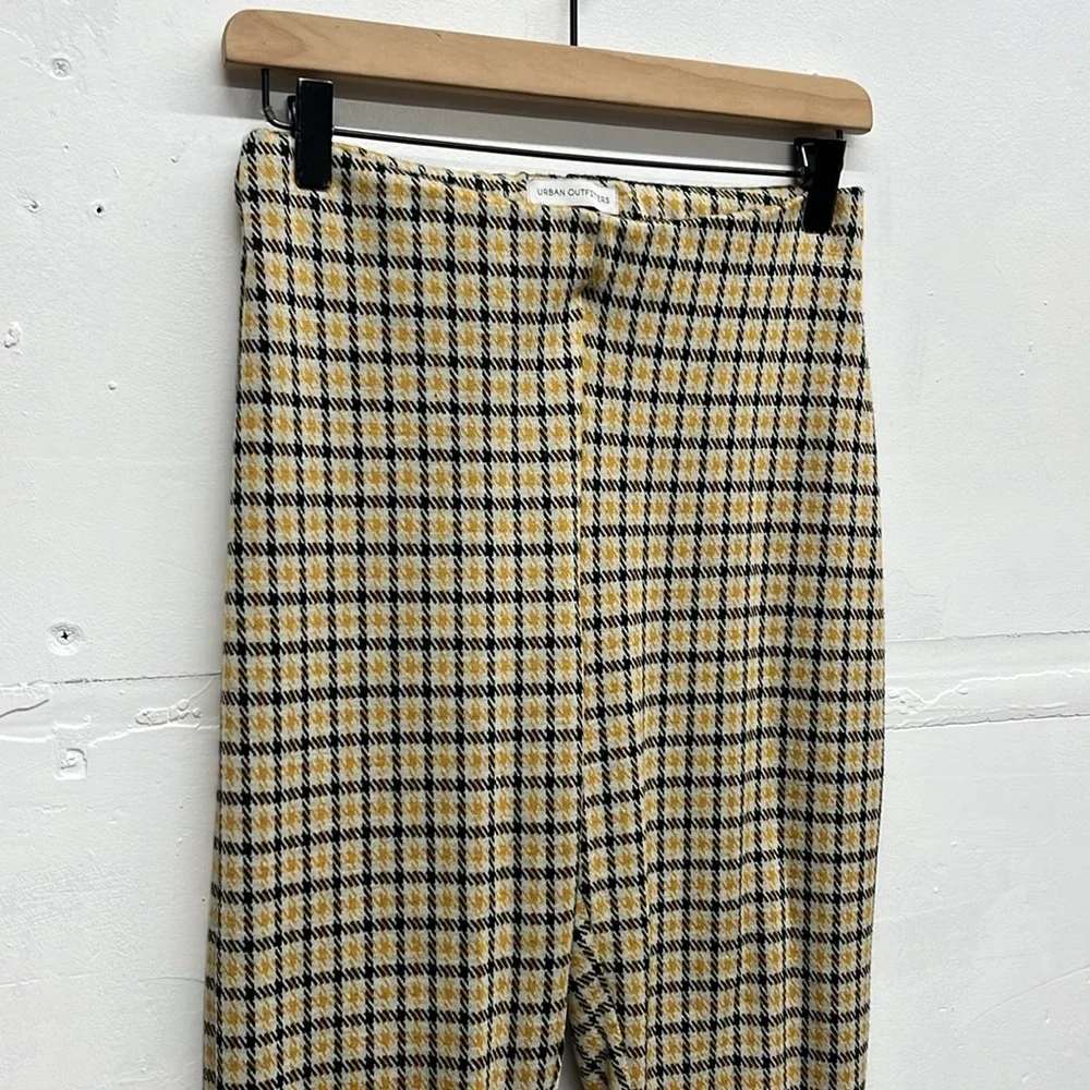 Urban Outfitters Plaid Stretch Flare Pants Yellow Black - Picture 3 of 6